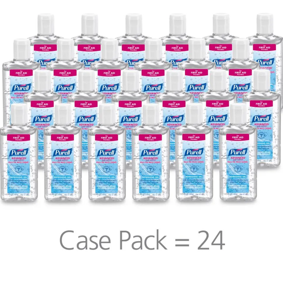 PURELL Advanced Hand Sanitizer Refreshing Gel for First Aid Providers, 4 fl oz Flip-Cap Bottle (Pack of 24)