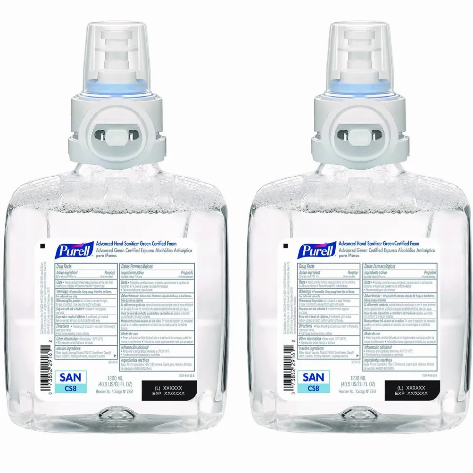 PURELL Advanced Hand Sanitizer Green Certified Foam Refill, For CS8 Dispensers, 1,200 mL, Fragrance-Free, 2/Carton