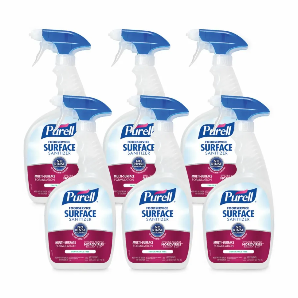 PURELL Foodservice Surface Sanitizer, Fragrance-Free, 32 oz Capped Bottle with Spray Trigger Included in Carton, 6/Carton