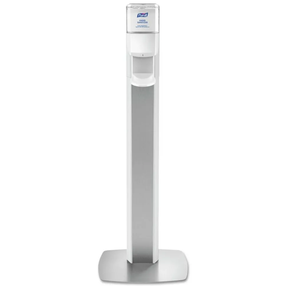 PURELL MESSENGER ES6 Floor Stand with Dispenser, 1,200 mL, 13.16 x 16.63 x 51.57, Silver/White