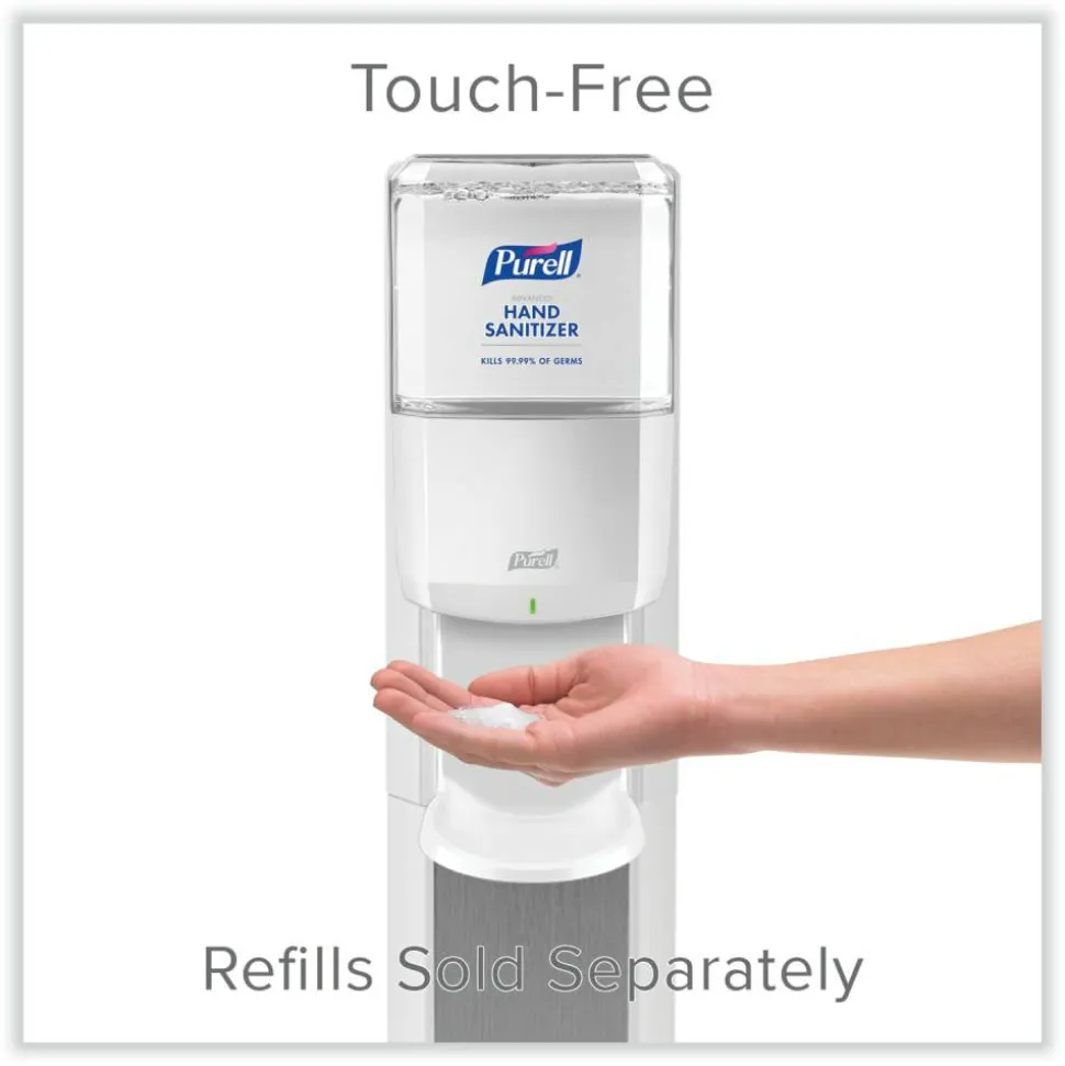 PURELL MESSENGER ES6 Floor Stand with Dispenser, 1,200 mL, 13.16 x 16.63 x 51.57, Silver/White