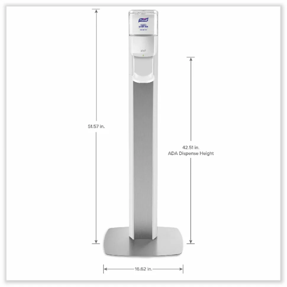 PURELL MESSENGER ES6 Floor Stand with Dispenser, 1,200 mL, 13.16 x 16.63 x 51.57, Silver/White