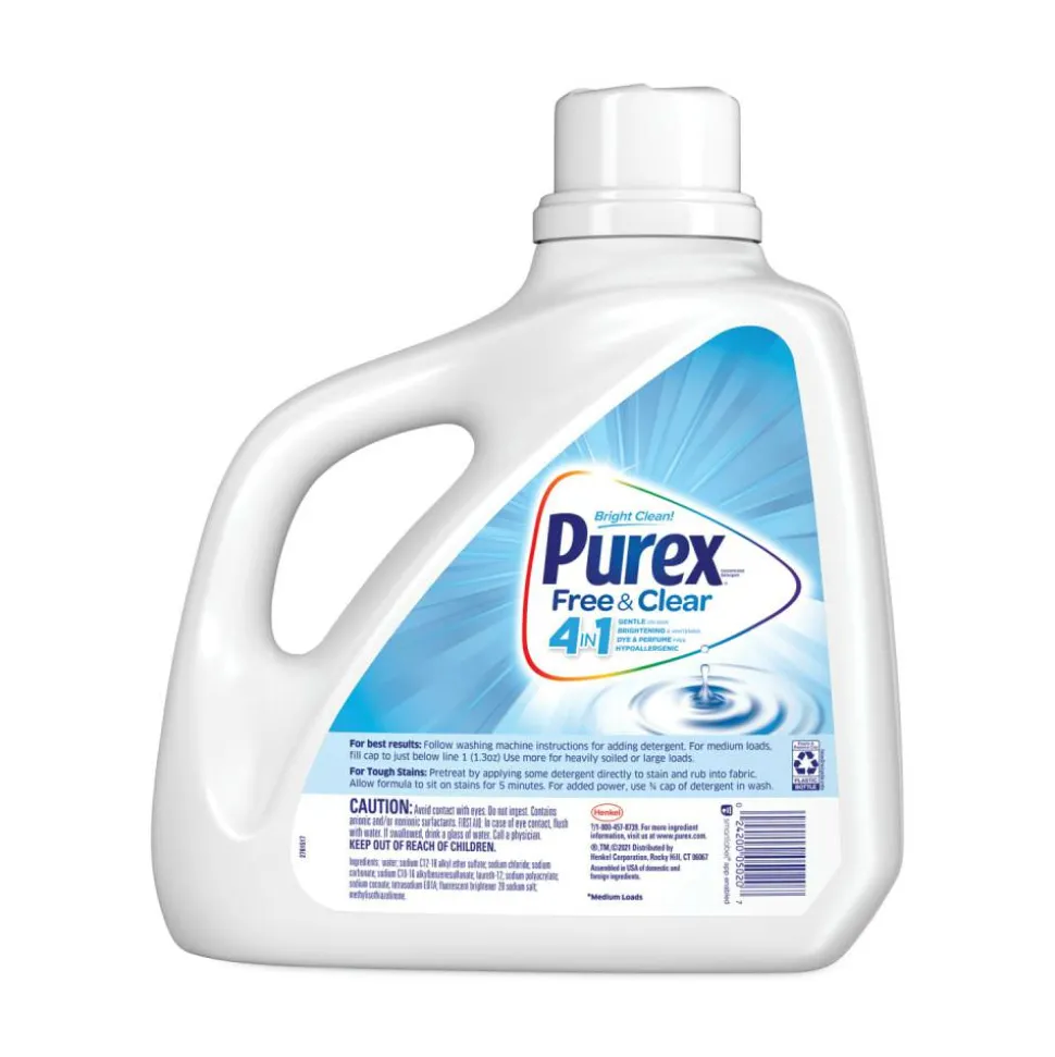 Purex Free and Clear Liquid HE Laundry Detergent, Unscented, 150 oz Bottle, 4/Carton