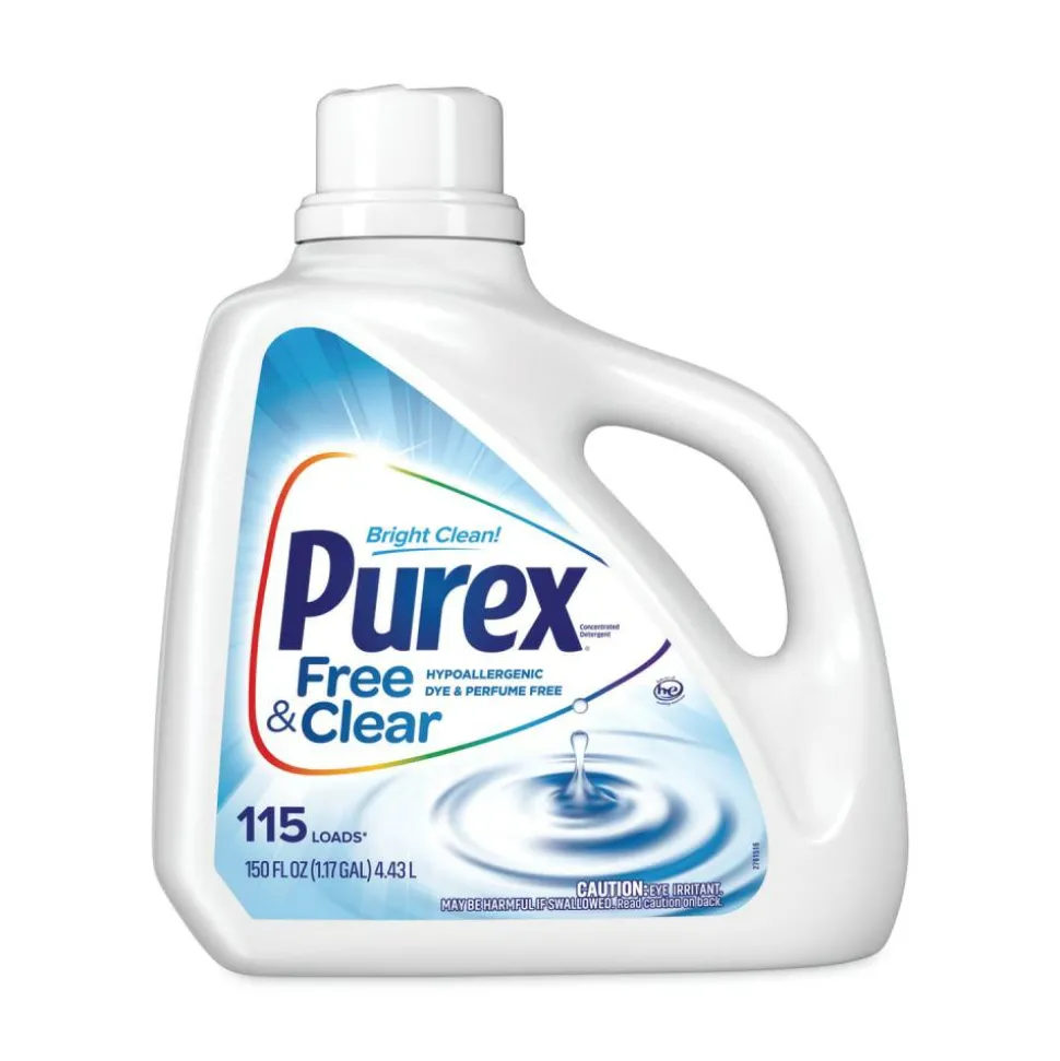Purex Free and Clear Liquid HE Laundry Detergent, Unscented, 150 oz Bottle, 4/Carton