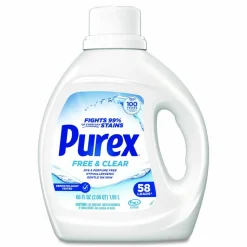 Purex Free and Clear Liquid Laundry Detergent, 58 Loads, Unscented, 66 oz Bottle, 6/Carton