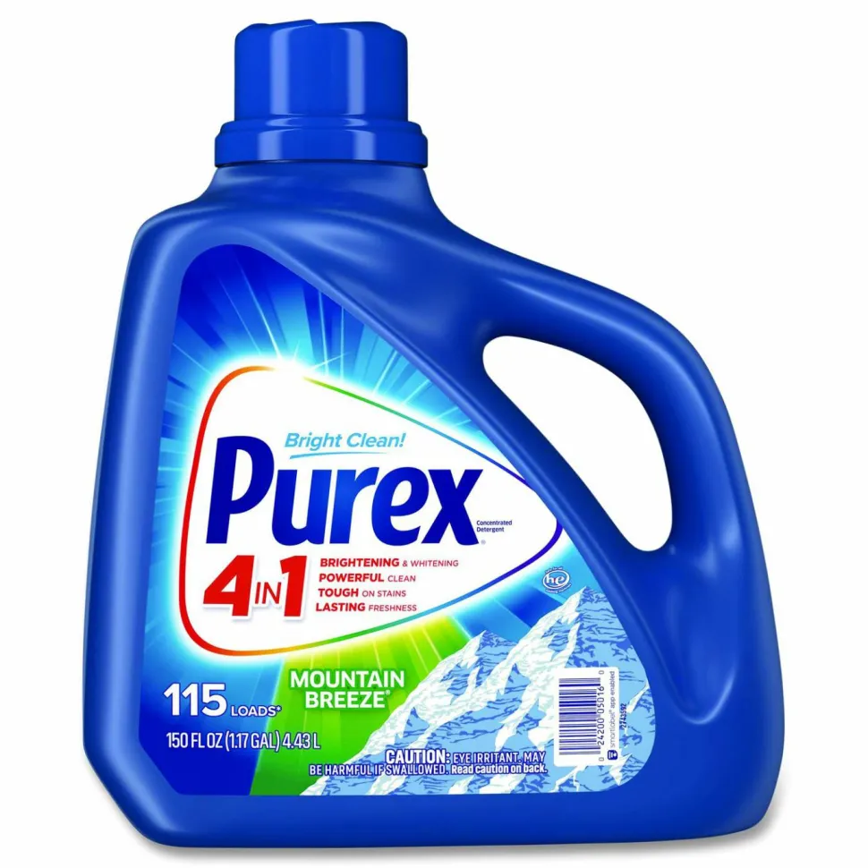 Purex Liquid Laundry Detergent, Mountain Breeze Scent, 150 oz Bottle, 4/Carton
