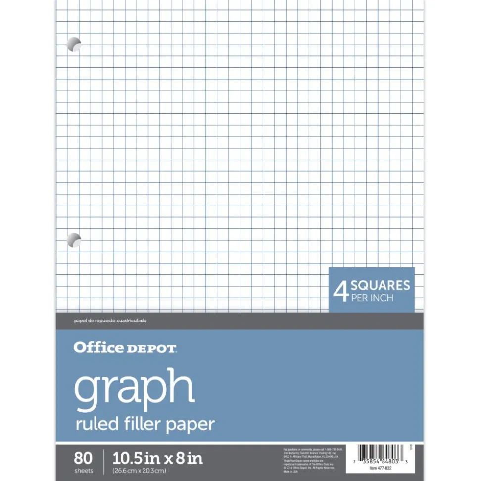 Quadrille-Ruled Notebook Filler Paper, 8" x 10 1/2", White, Pack Of 80 Sheets