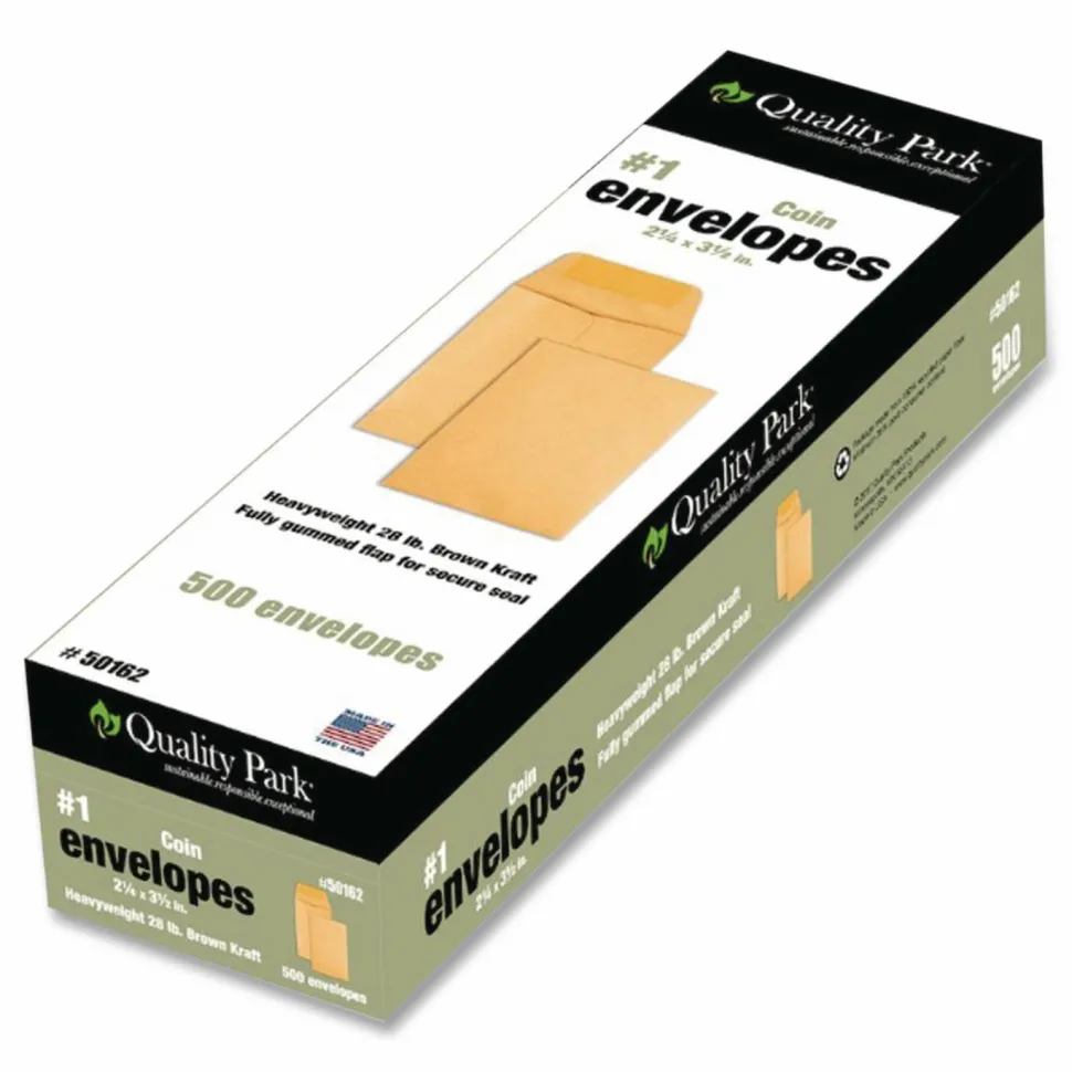 Quality Park #1 Coin Envelopes, Brown Kraft, Box Of 500