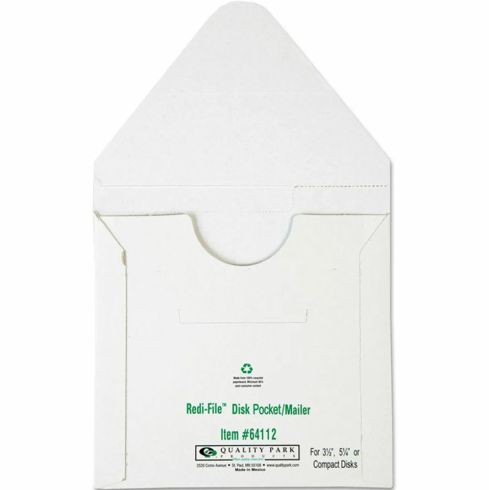 Quality Park 5 1/4" Economy Disk Mailers - Disc/Diskette - 6" Width x 5 7/8" Length - Paperboard - 10 / Pack - White