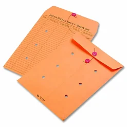 Quality Park Interdepartment String & Button Closure Envelopes, 9" x 12", 1-Sided Narrow Rule, Brown, Box Of 100