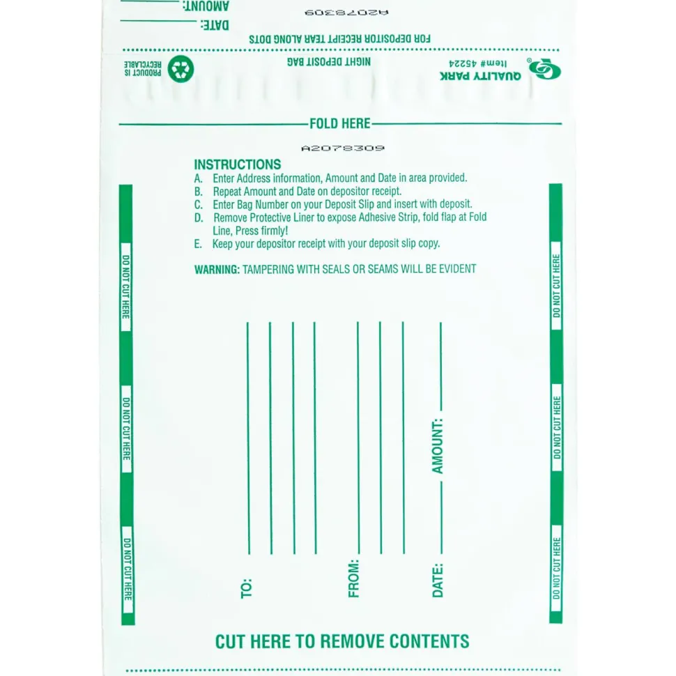 Quality Park Night Deposit Bags, 8 1/2" x 10 1/2", White, Pack Of 100