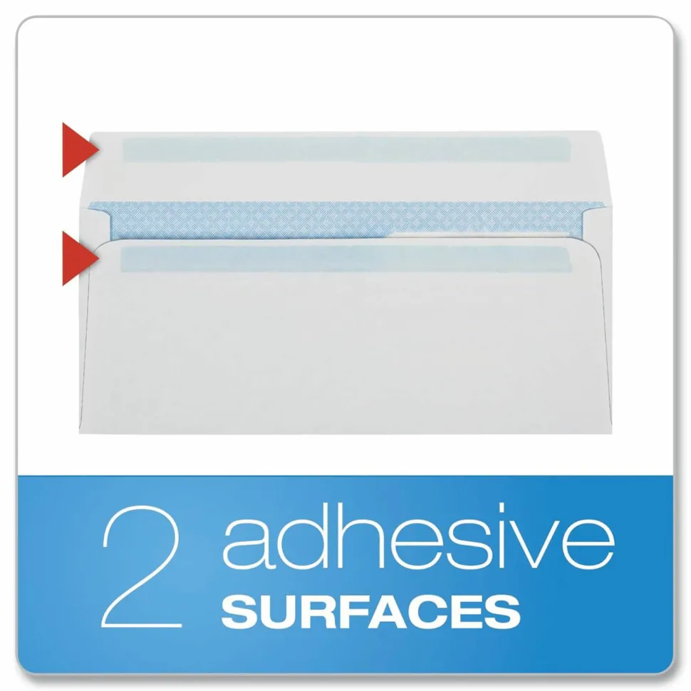 Quality Park #10 Redi-Seal Envelopes, Double-Window, Security, Self-Sealing, White, Box Of 500