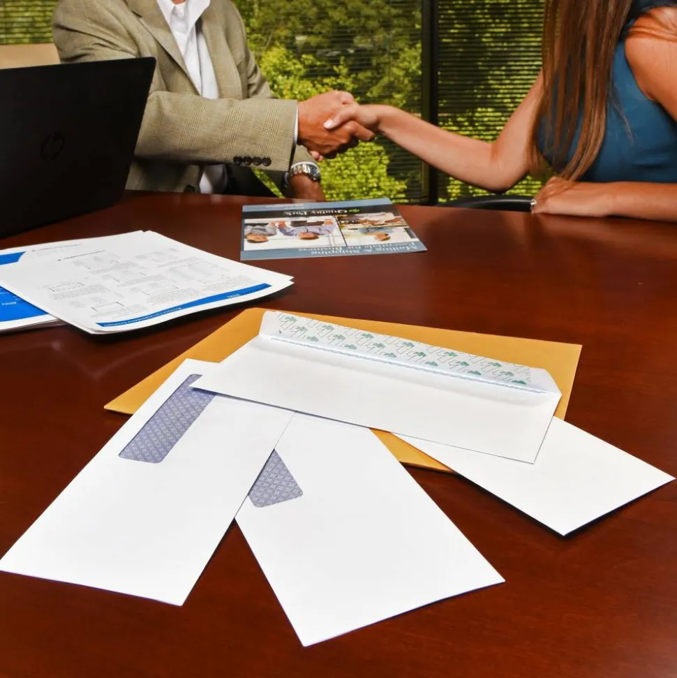 Quality Park #10 Redi-Strip Business Envelopes, Bottom Left Window, Self Adhesive, Window, White, Box Of 500