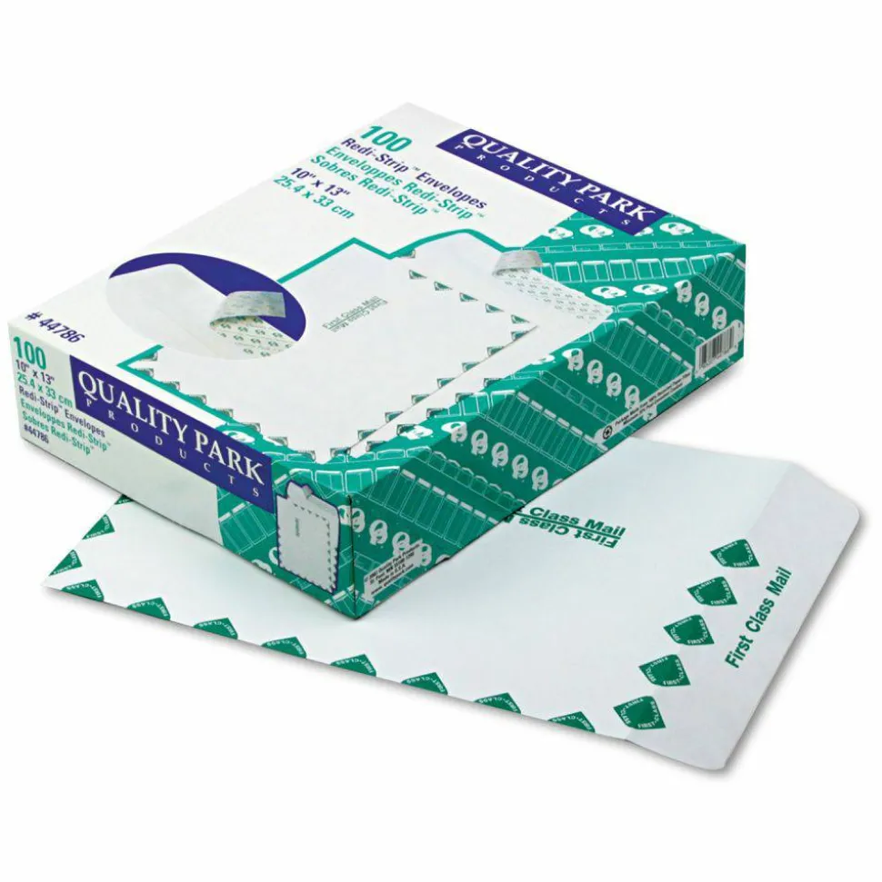 Quality Park Redi-Strip Catalog Envelopes, First Class, 10" x 13", Self-Sealing, White, Box Of 100