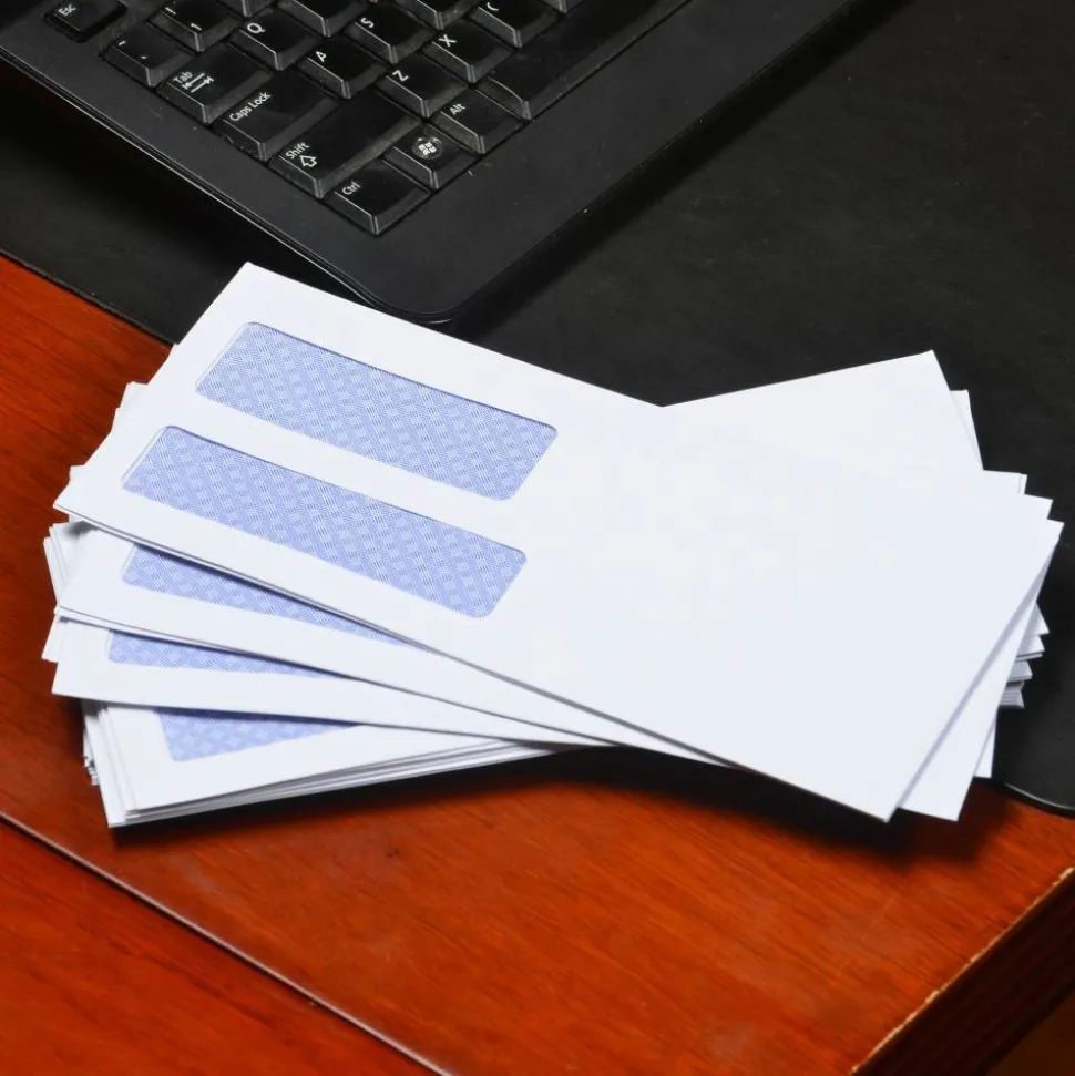 Quality Park #8 Reveal-N-Seal Business Security Double-Window Envelopes, Left Windows (Top/Bottom), White, Box Of 500