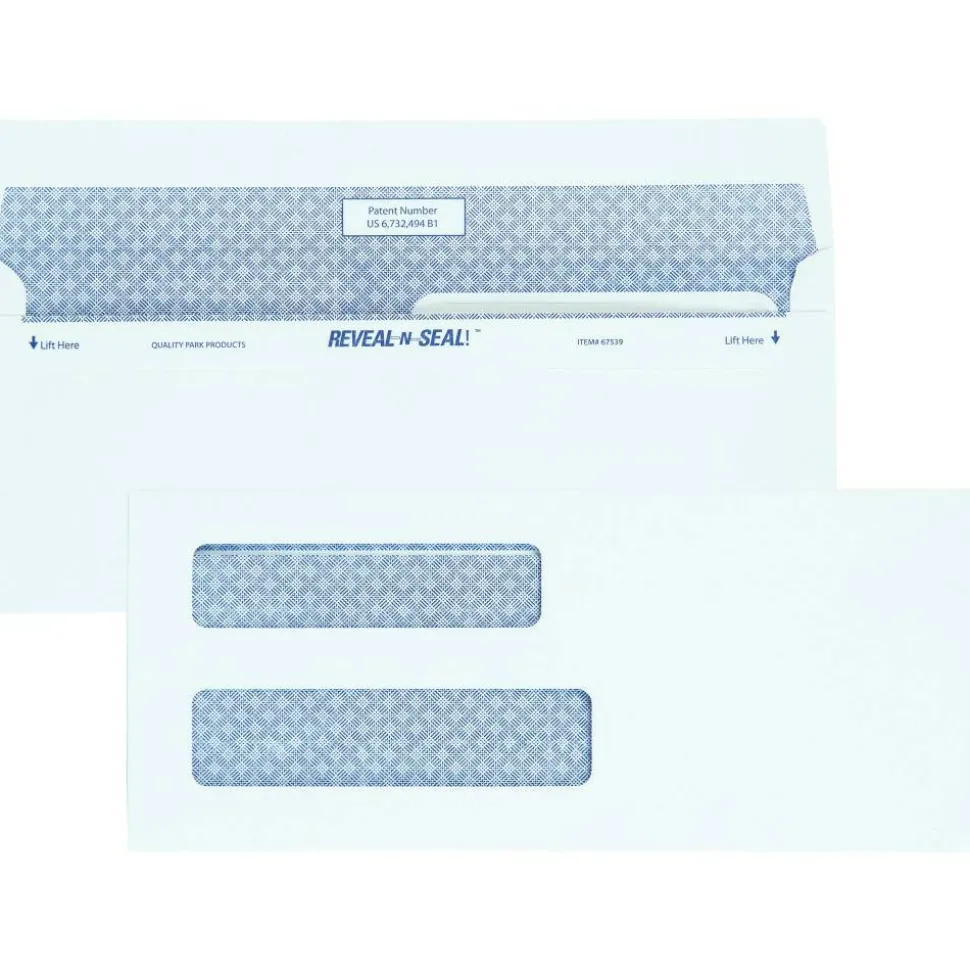 Quality Park #8 Reveal-N-Seal Business Security Double-Window Envelopes, Left Windows (Top/Bottom), White, Box Of 500
