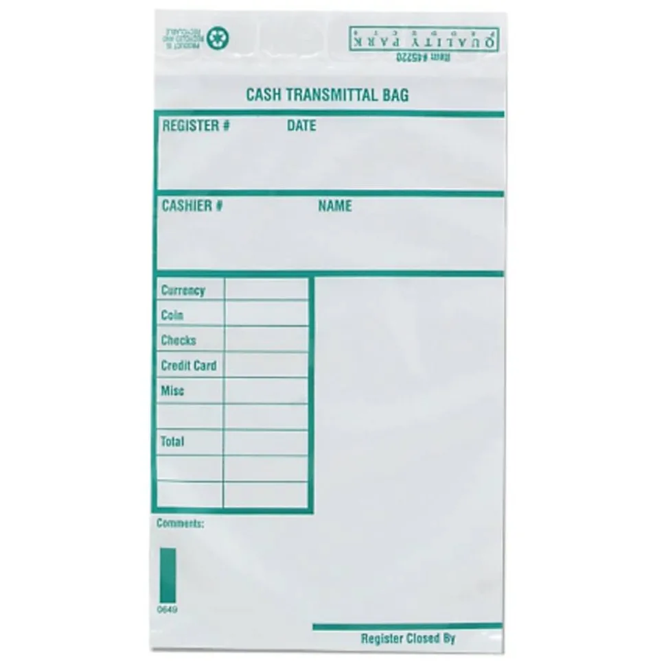 Quality Park Tamper-Evident Cash Transmittal Bags With Redi-Strip, 6" x 9", White, Pack Of 100