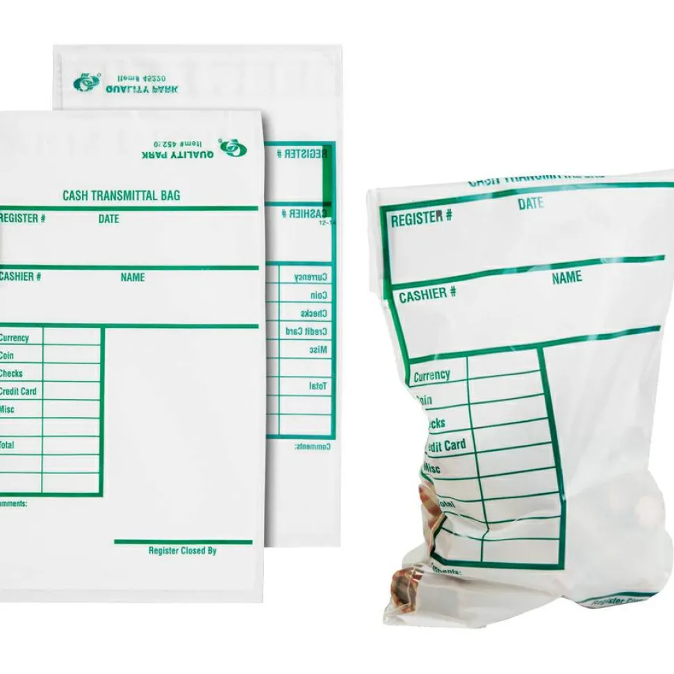 Quality Park Tamper-Evident Cash Transmittal Bags With Redi-Strip, 6" x 9", White, Pack Of 100
