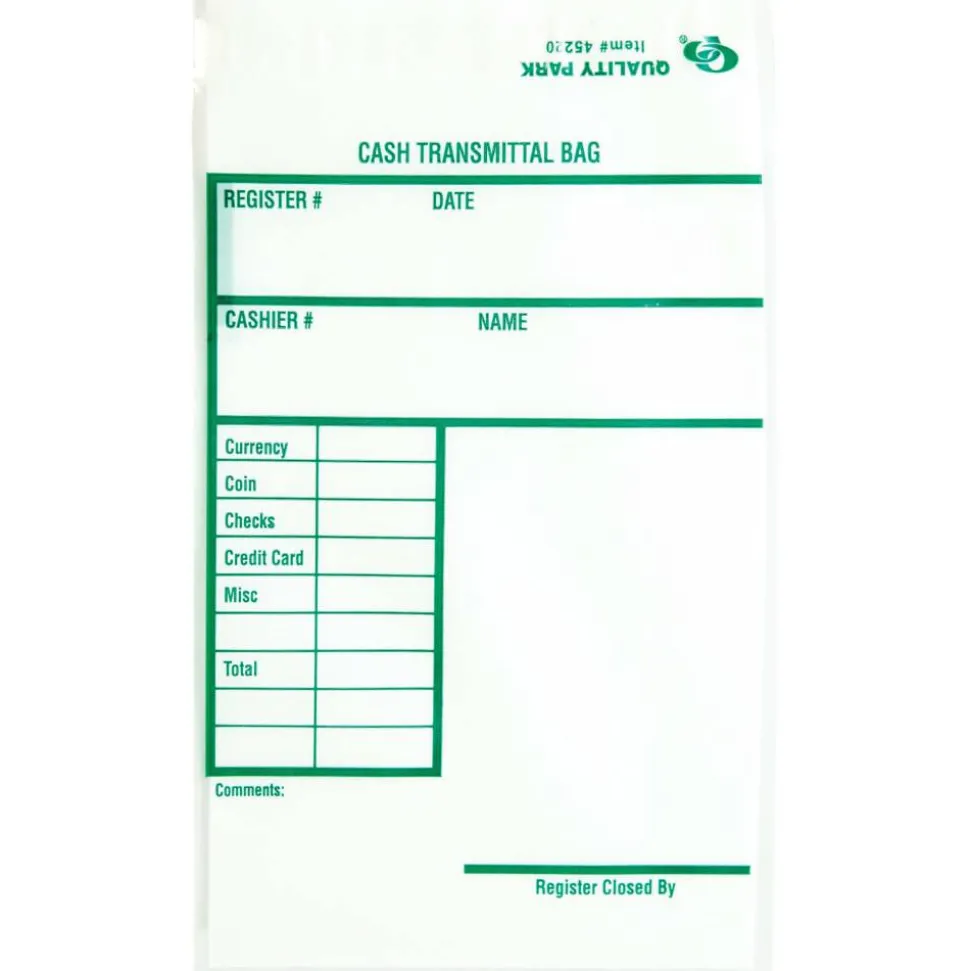 Quality Park Tamper-Evident Cash Transmittal Bags With Redi-Strip, 6" x 9", White, Pack Of 100