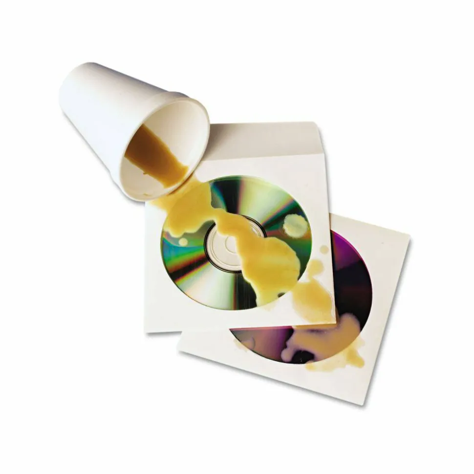 Quality Park Tech-No-Tear CD/DVD Sleeves, White, Pack Of 100