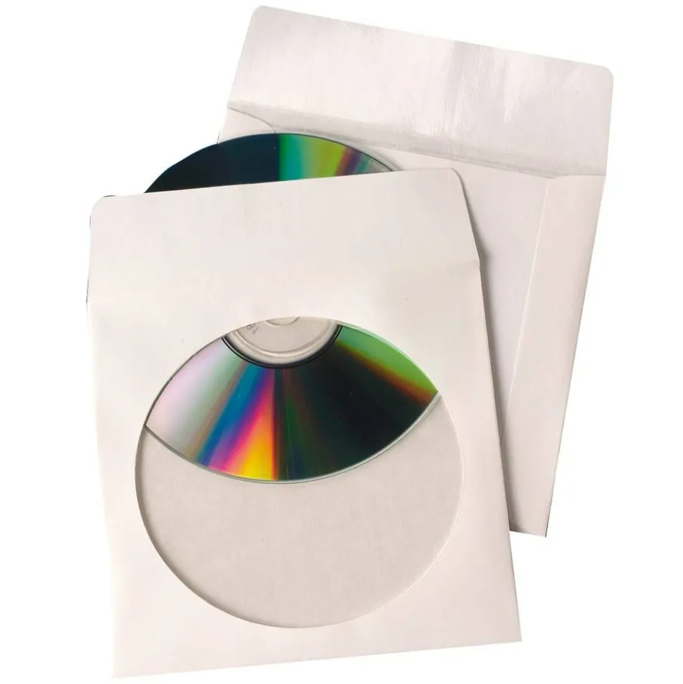 Quality Park Tech-No-Tear CD/DVD Sleeves, White, Pack Of 100