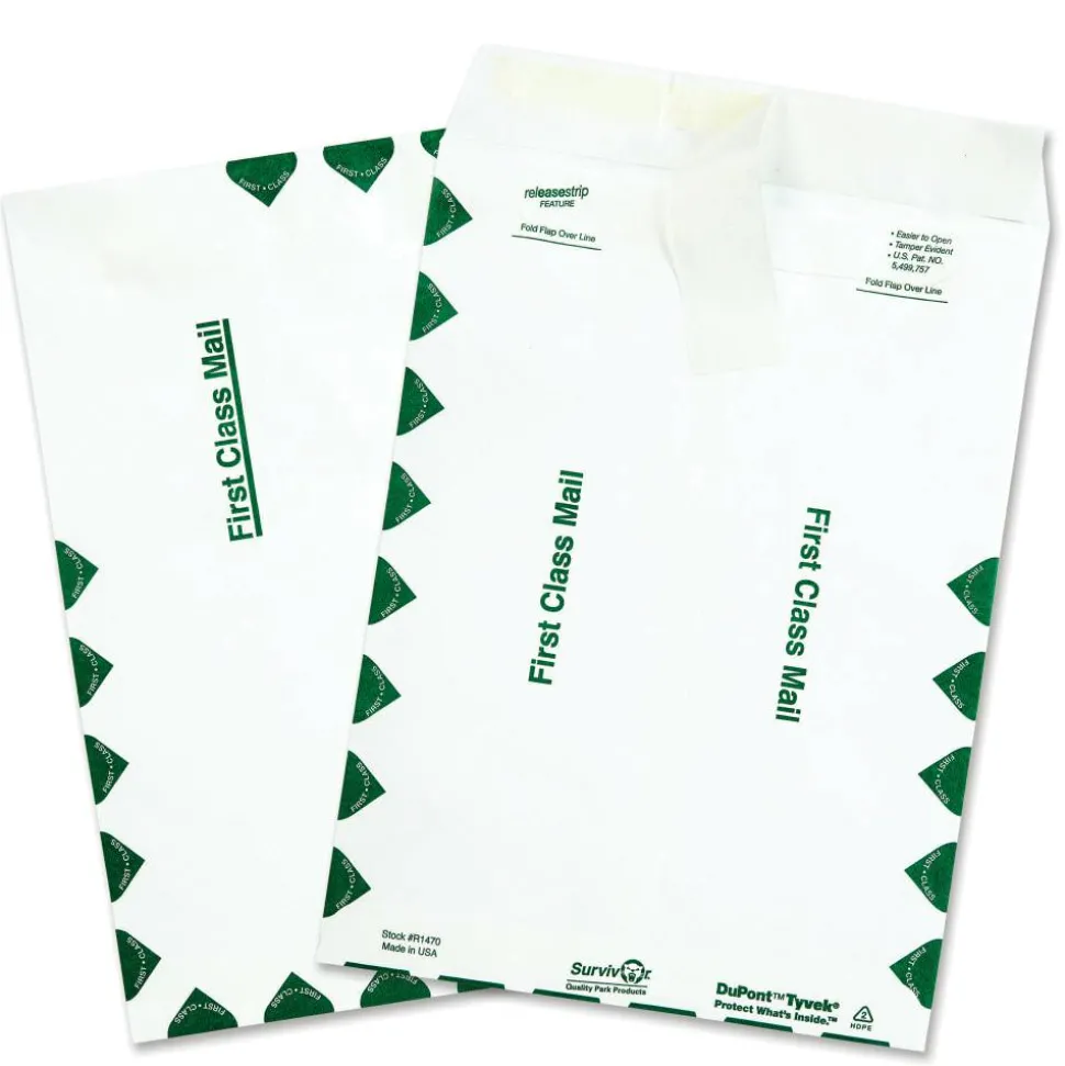 Quality Park Tyvek 9" x 12" Envelopes, Self-Adhesive, First Class, White, Box Of 100