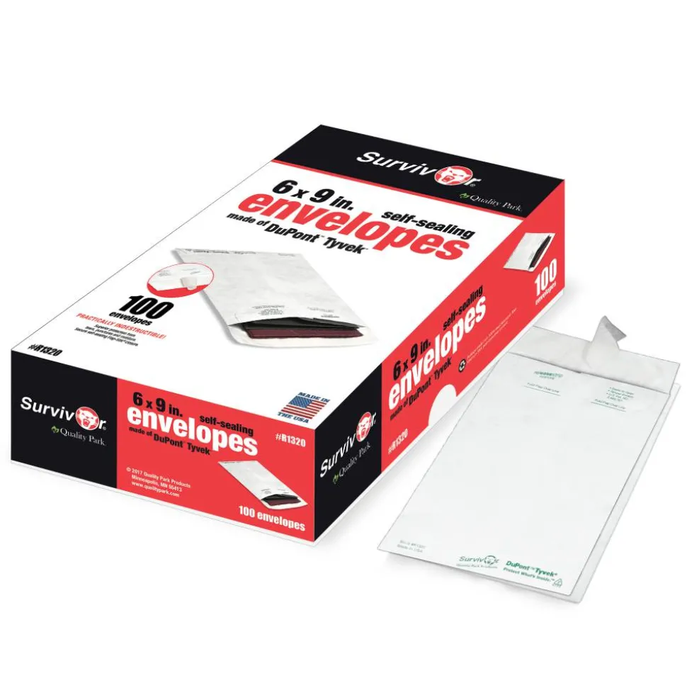 Quality Park Tyvek 6" x 9" Envelopes, Self-Adhesive Closure, White, Box Of 100
