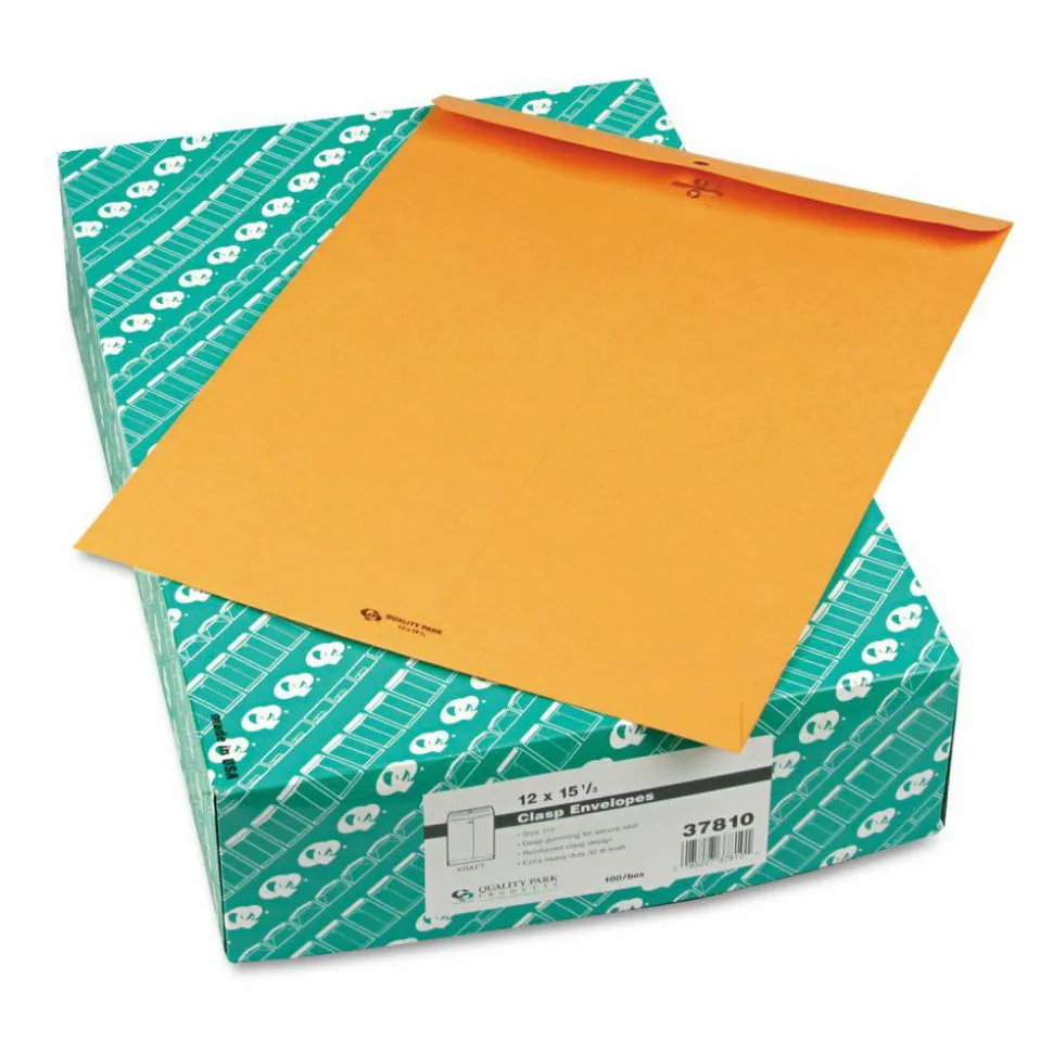 Quality Park 12" x 15 1/2" Envelopes, Claps Closure, Brown, Box Of 100