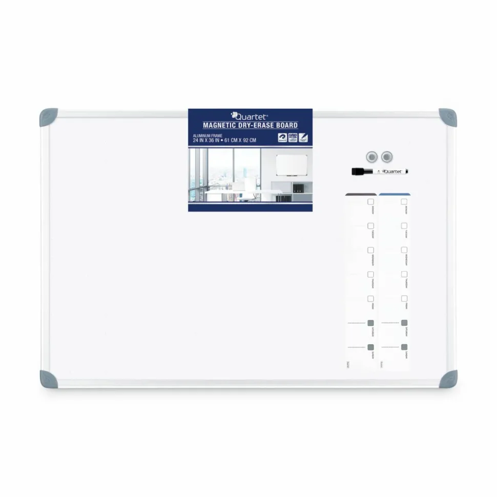 Quartet Euro Style Magnetic Dry-Erase Whiteboard, 24" x 36", Aluminum Frame With Silver Finish