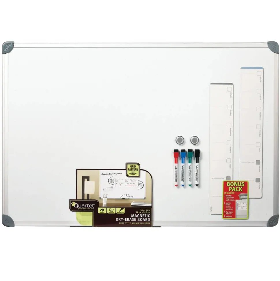 Quartet Euro Style Magnetic Dry-Erase Whiteboard, 24" x 36", Aluminum Frame With Silver Finish