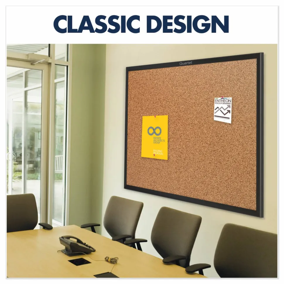 Quartet Classic Cork Bulletin Board, 36" x 60", Aluminum Frame With Black Finish