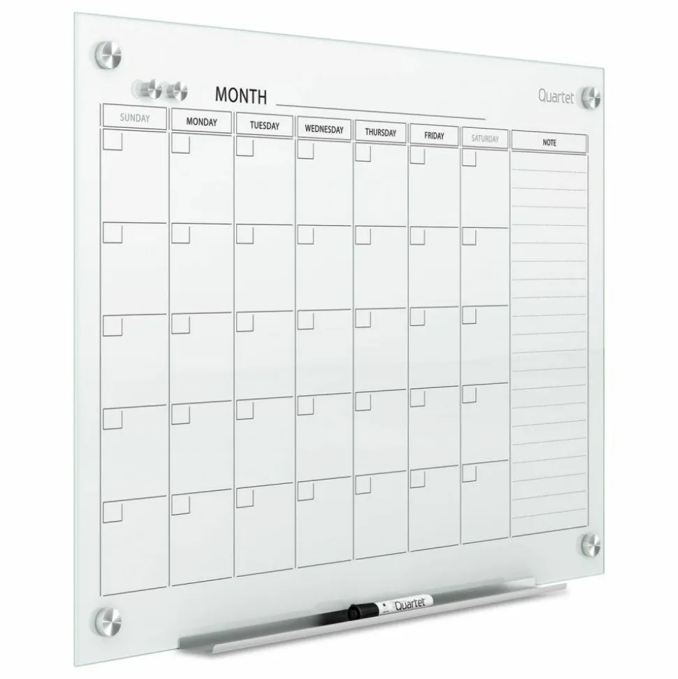 Quartet Infinity Magnetic Glass Calendar Board, Monthly Planning/Scheduling, 48" x 36", White Surface, Undated Calendar