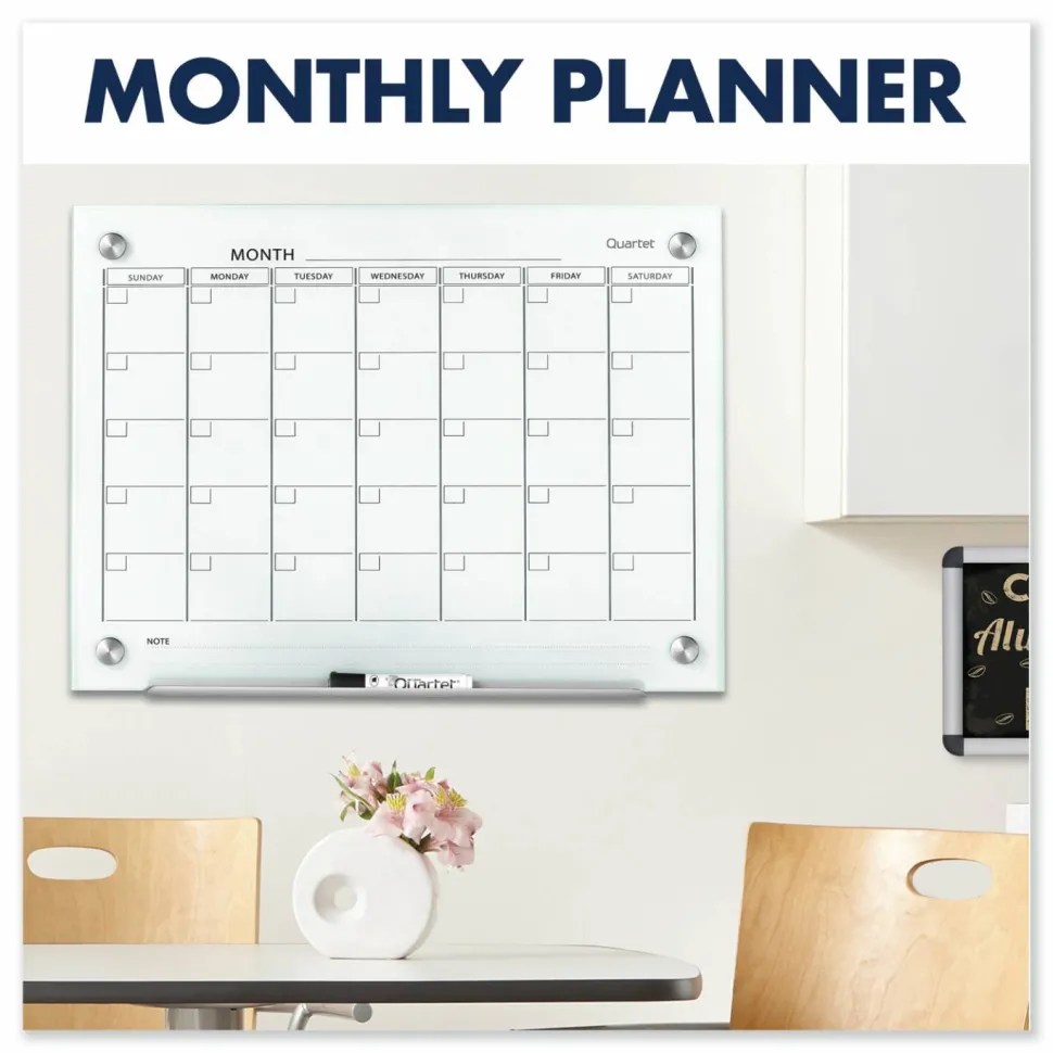 Quartet Infinity Magnetic Glass Calendar Board, Monthly Planning/Scheduling, 48" x 36", White Surface, Undated Calendar