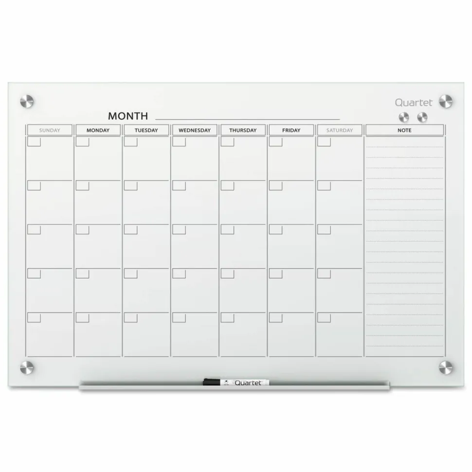 Quartet Infinity Magnetic Glass Calendar Board, Monthly Planning/Scheduling, 48" x 36", White Surface, Undated Calendar
