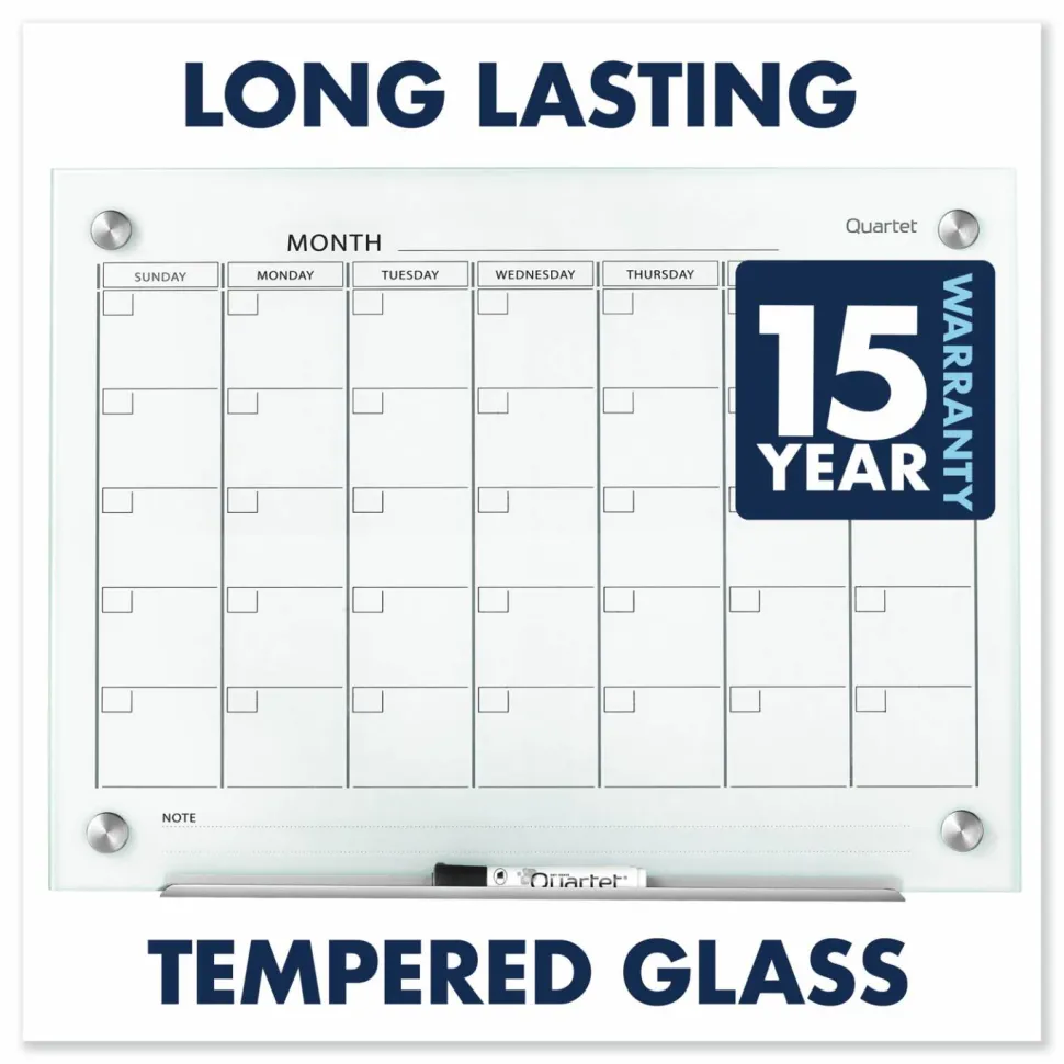 Quartet Infinity Magnetic Glass Calendar Board, Monthly Planning/Scheduling, 48" x 36", White Surface, Undated Calendar