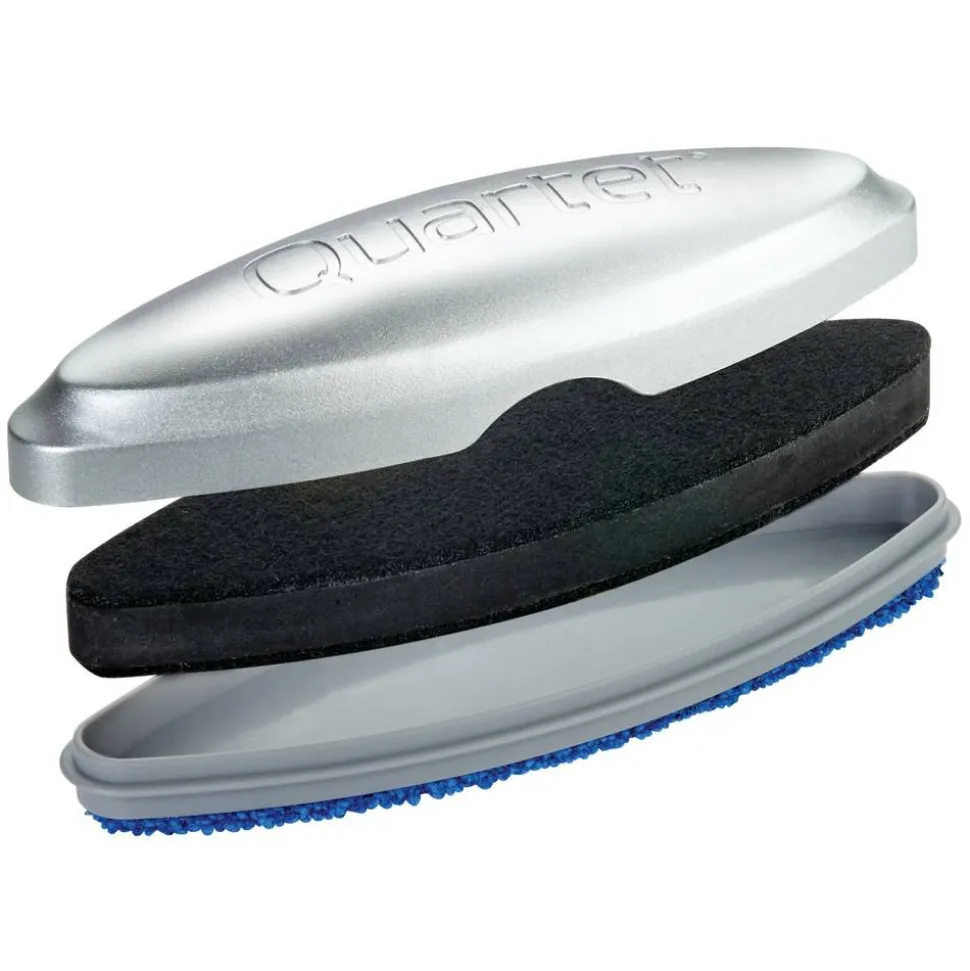Quartet Premium Magnetic 3-In-1 Glass Board Eraser, 1 3/8"H x 2"W x 6 1/2"D, Silver