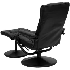 Rachel Contemporary Multi-Position Recliner and Ottoman with Wrapped Base in Black LeatherSoft