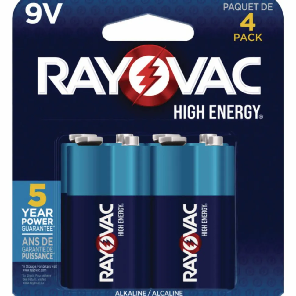 Rayovac High Energy Premium Alkaline 9V Batteries, 4/Pack