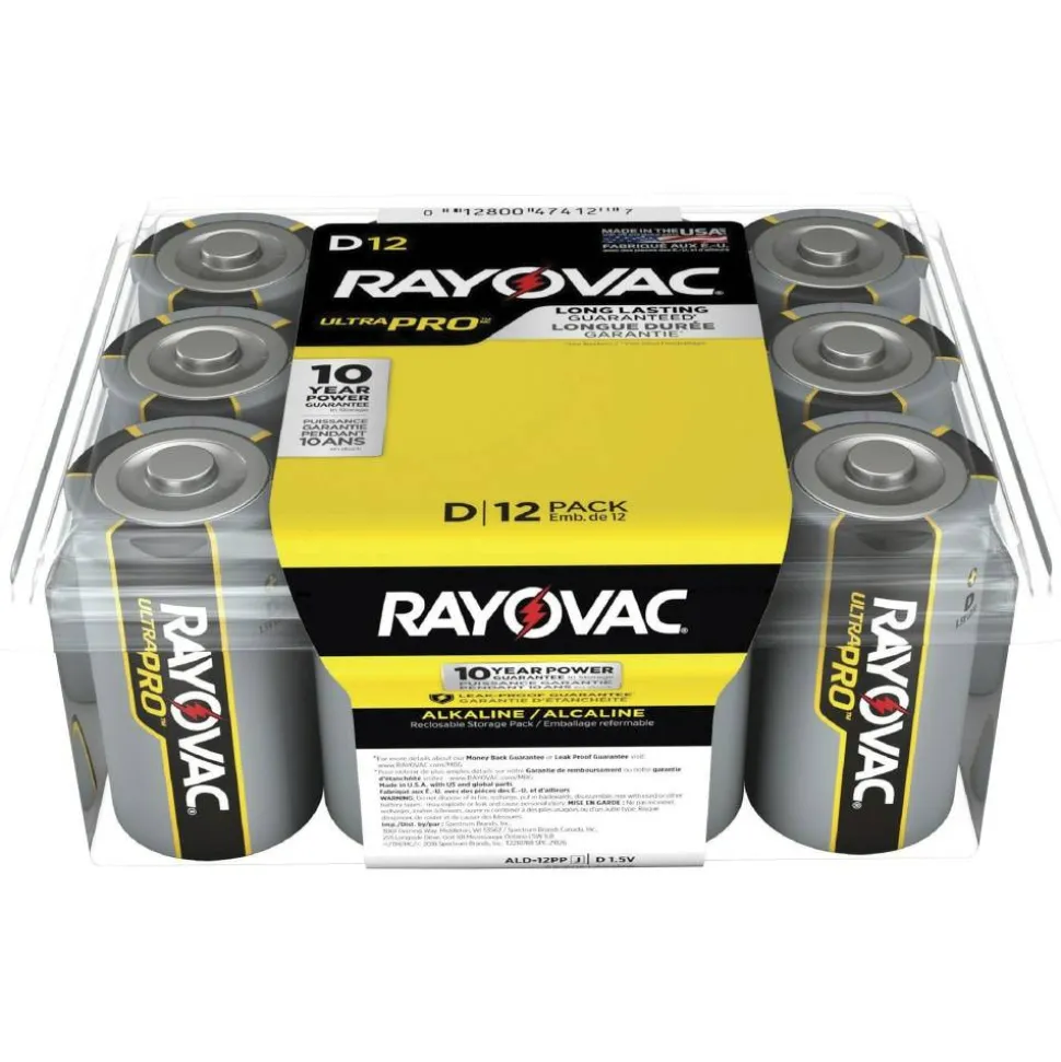 Rayovac Ultra Pro Alkaline D Batteries - For Multipurpose - D - 1.5 V DC - Alkaline - 12 / Pack