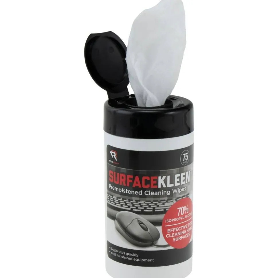 Read Right SurfaceKleen Premoistened Alcohol Cleaning Wipes, 6.38 x 5.4, Tub, Unscented, White, 75/Pack