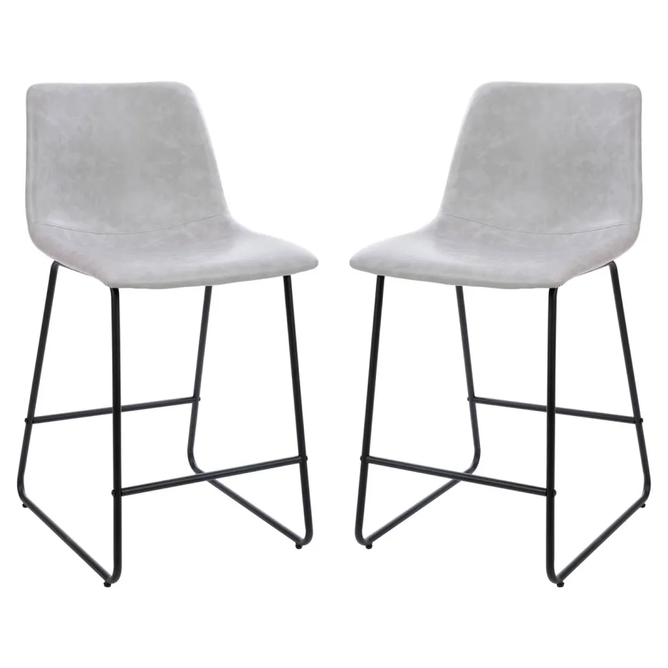 Reagan 24 inch LeatherSoft Counter Height Barstools in Light Gray, Set of 2