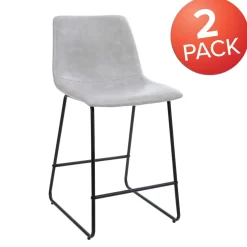 Reagan 24 inch LeatherSoft Counter Height Barstools in Light Gray, Set of 2