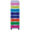 Really Useful Box Plastic 8-Drawer Storage Tower, 7 Liters, 36 1/2" x 15 3/4" x 12", Clear/Rainbow