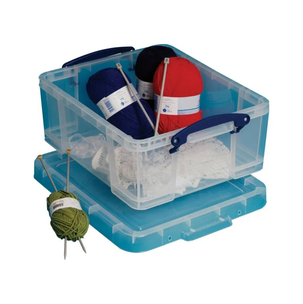 Really Useful Box Plastic Storage Container With Built-In Handles And Snap Lid, 17 Liters, 18 7/8" x 15 3/8" x 8", Clear