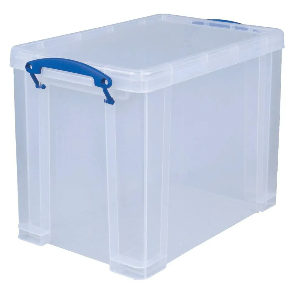 Really Useful Box Plastic Storage Container With Built-In Handles And Snap Lid, 19 Liters, 14 1/2" x 10 1/4" x 11 1/8", Clear