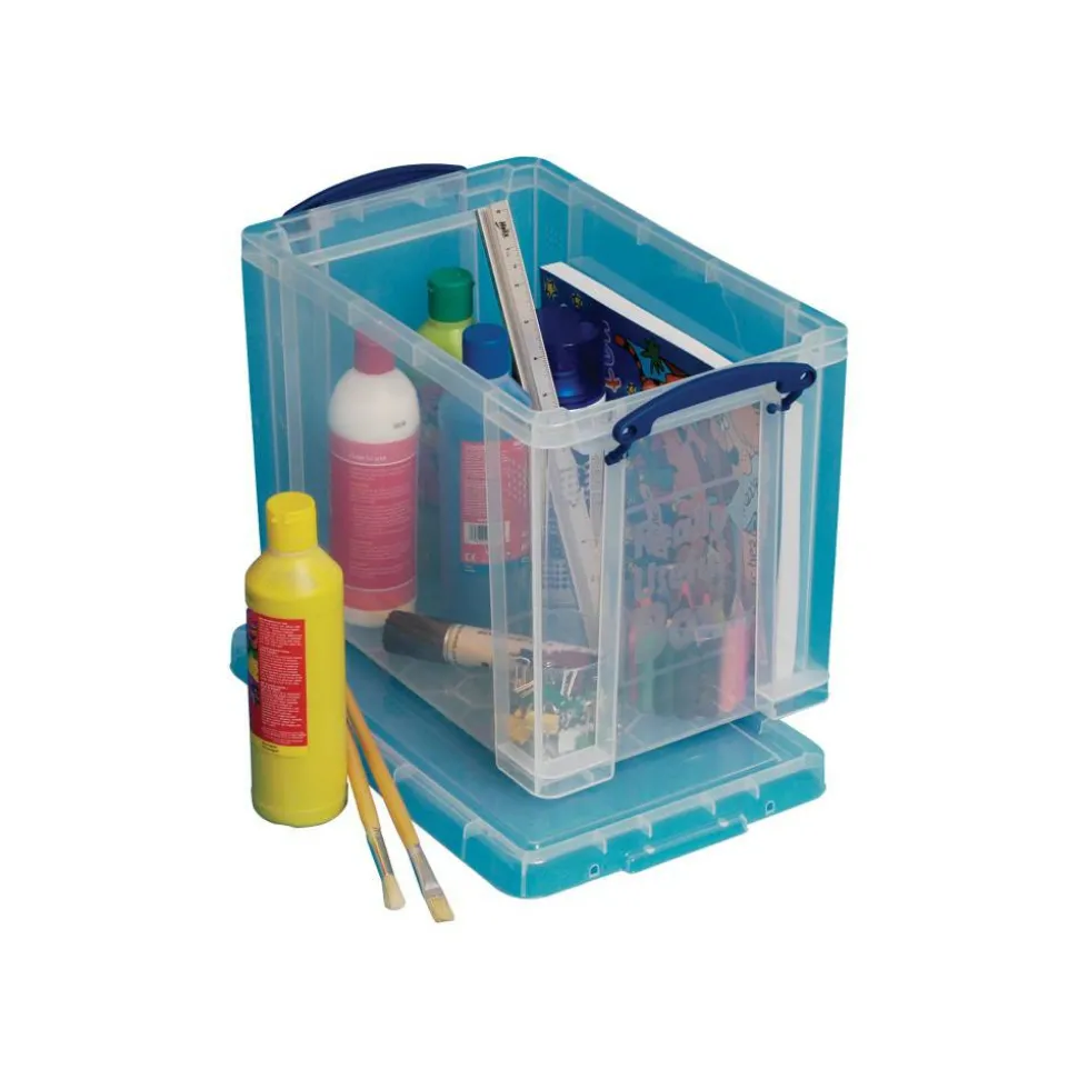 Really Useful Box Plastic Storage Container With Built-In Handles And Snap Lid, 19 Liters, 14 1/2" x 10 1/4" x 11 1/8", Clear