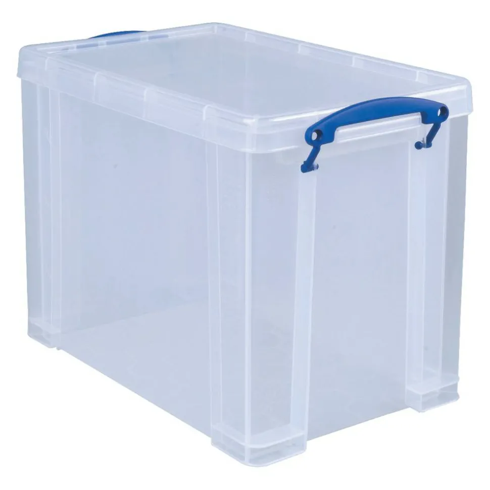 Really Useful Box Plastic Storage Container With Built-In Handles And Snap Lid, 19 Liters, 14 1/2" x 10 1/4" x 11 1/8", Clear