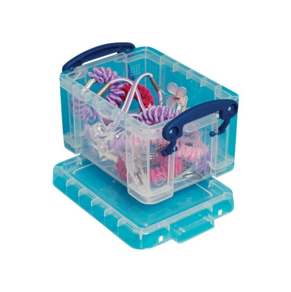 Really Useful Box Plastic Storage Container With Built-In Handles And Snap Lid, 0.3 Liter, 4 3/4" x 3 1/4" x 2 1/2", Clear