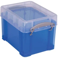 Really Useful Box Plastic Storage Container With Built-In Handles And Snap Lid, 3 Liters, 6 1/2" x 7 1/4", 9 1/2" x 7 1/4" x 6 1/2", Blue
