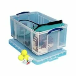 Really Useful Box Plastic Storage Container With Handles/Latch Lid, 28" x 17 5/16" x 12 1/4", Clear